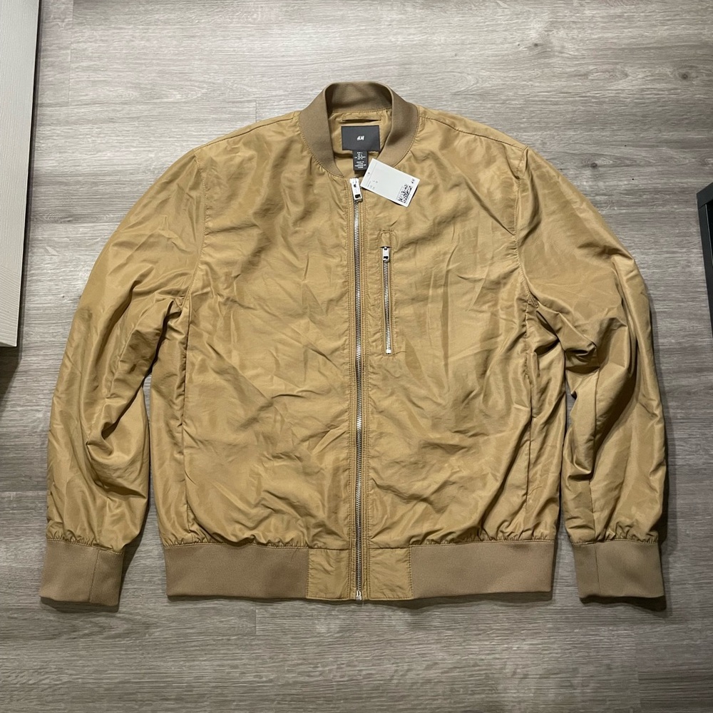 Men’s H&M Bomber Jacket Beige Large NEW WITH TAGS